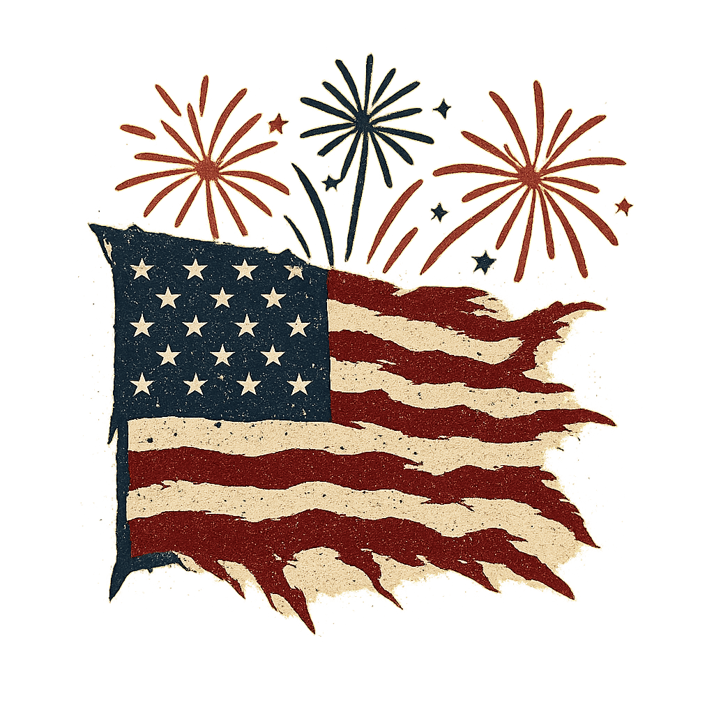 Ragged Old Flag with fireworks